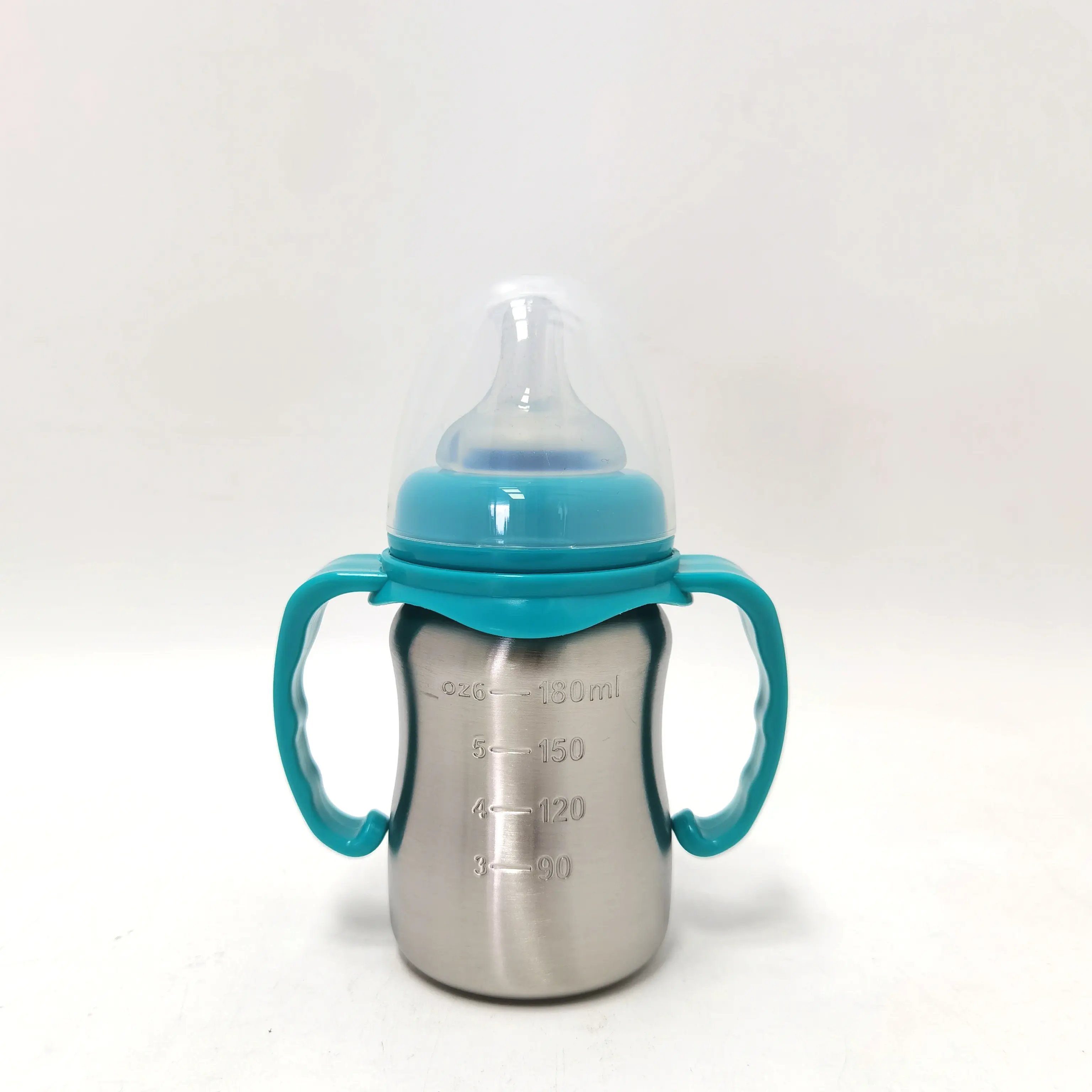 stainless steel baby feeding bottle with silicone pacifier sustainable metal milk drinking bottle