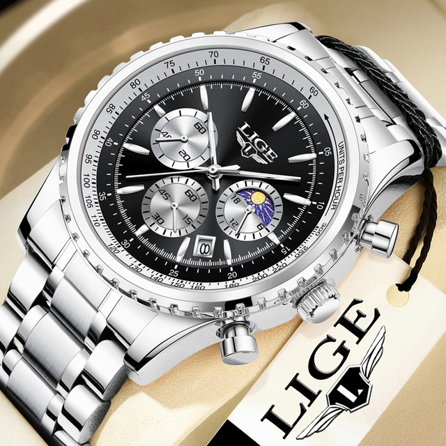 LIGE LG8989 24-Hour Subdial Chronograph Watch for Men Easy to Read Dress Watch Men's Waterproof Luminous Date Analog Watch