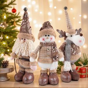 Poupée de Noël rétractable vintage en peluche (Père Noël ou Bonhomme de neige) sur pied, style rétro, pour décoration de bars et centres commerciaux - Product Image 2