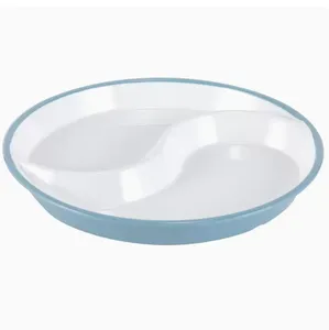 HCMA wholesale unbreakable plastic food grade tai chi printed divided 2 compartment plate 100% melamine plates