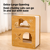 YOUME Lit superposé carré moderne en bois, arbre à chat avec griffoir en sisal, maison pour chat double niveau, mobilier d'intérieur pour salon