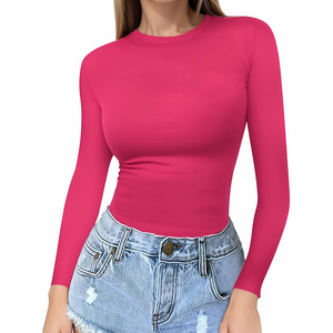 Tùy Chỉnh Của Phụ Nữ Tre Vải Dài Tay Áo T Áo Sơ Mi Phi Hành Đoàn Cổ Mỏng Phù Hợp Với Tre <span class=keywords><strong>Tops</strong></span> Sexy Cơ Bản TEE Khói Đám Mây Pro Bộ Sưu Tập - Product Image 6