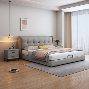 Cama Tapizada Moderna y Minimalista de 1.8m, Tamaño Doble, Cuero Genuino, Cama Matrimonial, Uso Doméstico, Resistente a Arañazos de Gatos, Muebles de Dormitorio - Product Image 2