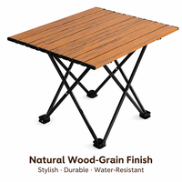 Table pliante de glamping moderne en acier au carbone, motif grain de bois, légère, haute résistance, portable pour camping extérieur