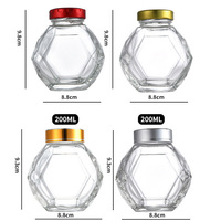 Pot en verre hexagonal transparent vide personnalisé et unique de 200 ml et 380 ml pour confiture, miel, avec cuillère en bois et bouchon en bambou