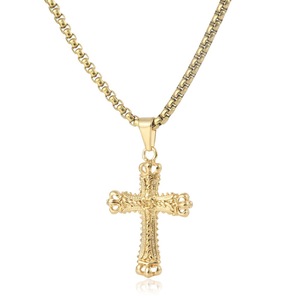 Yunnique – collier avec pendentif croix en acier inoxydable, chaîne dorée de 60cm, Design géométrique, bijoux cadeau - Product Image 1