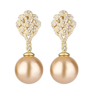 Dainty Eco-friendly Copper Vintage Timeless Style Pendant <b>Earrings</b> <b>Set</b> 14mm Golden Shell Pearl Jewelry <b>Set</b> for Women - Product Image 2