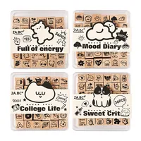 Boîte à tampons mignonne de 36 pièces, motifs de chat et de nuage de style Ins pour la décoration DIY des étudiants, carnets, tampons en bois fabriqués en Chine