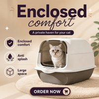 Bac à litière circulaire extra-large en PP pour chat, double entrée, entièrement fermé, anti-éclaboussures, anti-odeurs, pour le nettoyage des animaux
