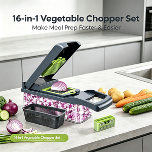 Vente en gros d'usine : Accessoires de cuisine – Hachoir manuel multifonctionnel 16 pièces en plastique PP pour légumes, oignons et <span class=keywords><strong>mandoline</strong></span> - Product Image 4