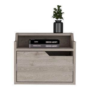 Winchester <b>Floating</b> Nightstand Light Gray Modern Dual Tier With Drawer Storage For Bedroom - Product Image 2