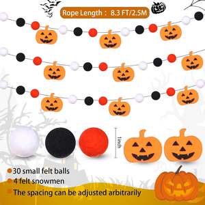 Tema de Halloween Banner 8,3 pies Negro Blanco Naranja Pom Guirnalda Calabaza Colgante Pompón Decoraciones Fieltro Bola Guirnalda - Product Image 2