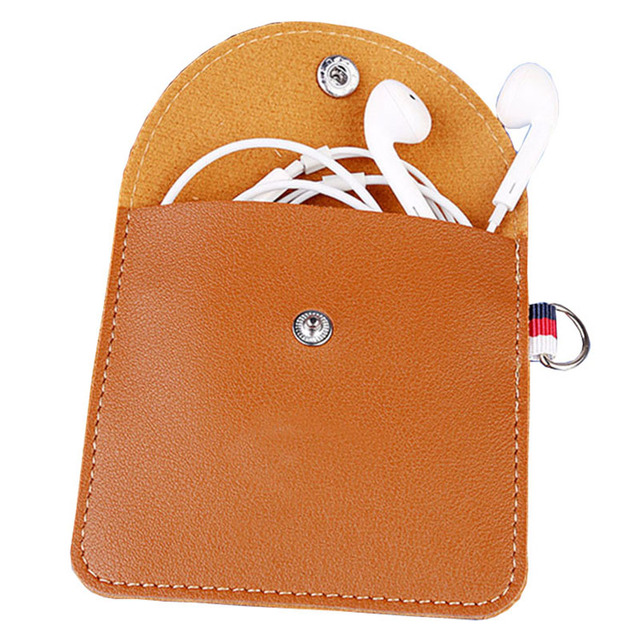Small Keychain PU Leather Jewelry Pouch Cord Organizer Earbuds Holder Earphone Wrap Case Organizer Headphone Cord Manager Cable