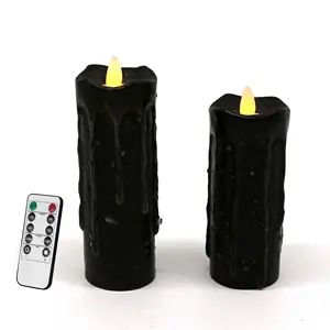 CVHOMEDECO. Real Wax Hand Dipped Battery Operated LED Pillar Candles, Primitives Country Flickering Dancing Flame Lights Decor