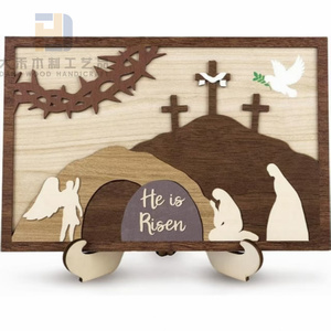 Escena <span class=keywords><strong>de</strong></span> tumba vacía <span class=keywords><strong>de</strong></span> madera rústica recortes madera Pascua Jesús tumba <span class=keywords><strong>Cruz</strong></span> adornos para granja Pascua religiosa decoración del hogar - Product Image 1