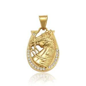 34676 xuping jewelry wholesale price affordable fashion domineering stainless steel diamond golden horse pendant