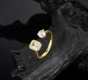 Anillo Abierto Ajustable para Mujer, Diseño Minimalista, Plata de Ley S925, Doble Piedra de Moissanita Cuadrada y Redonda, Artículo Popular Coreano 2026 - Product Image 2