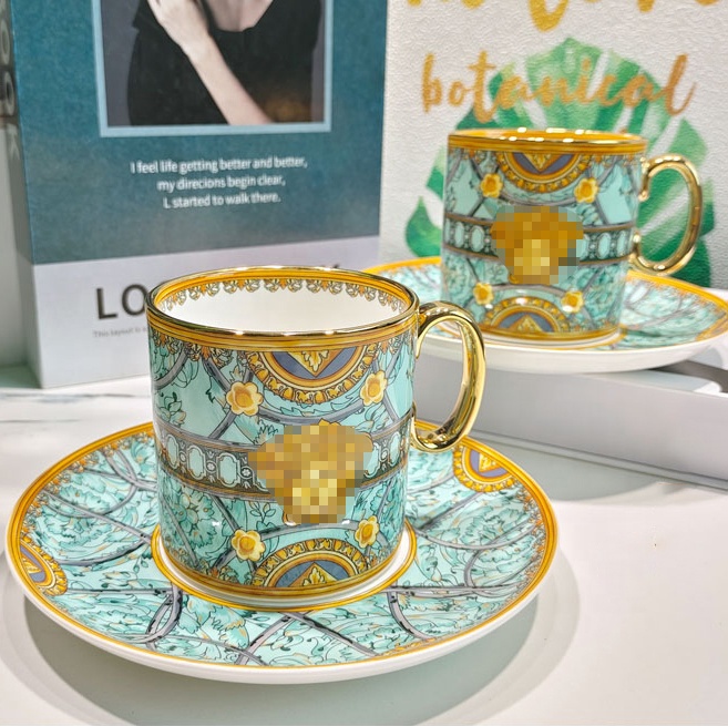 Set Tazza E Piattino In Porcellana Bone China – Modello Tigre, 180 Ml, Con Cucchiaio, Bordo Dorato, Regalo Elegante Per Tè E Caffè, Ceramica Fine