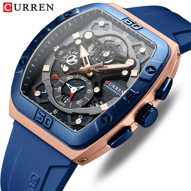 CURREN Brand Fashion Male Wristwatch Luminous Unique Square Design Luxury Quartz Sports Tape Watches Men Waterproof with Date