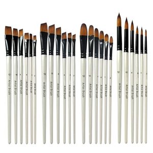 Pincel de acuarela de nailon con punta plana en forma de filbert naranja, juego profesional de 12 pinceles para artistas con mango de madera - Product Image 4