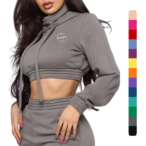 Logo personalizzato di alta qualità autunno nuovo Design in bianco in pile di cotone lavorato alla moda felpa con cappuccio mascherato con spago da donna - Product Image 1