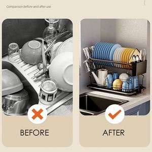 Household Kitchen <b>Storage</b> Rack Dish Rack With Drain Round Quilted Dish <b>Storage</b> Container Stainless Steel Sink Drying Rack Stand - Product Image 5