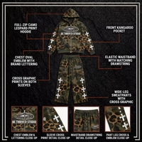 Ensemble survêtement camouflage imprimé vieilli personnalisé avec sweat à capuche zippé et pantalon large pour homme, style gothique streetwear, tenue 2 pièces oversize