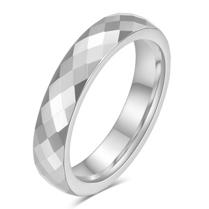 Bagues de couple en acier tungstène à facettes polygonales 4,6 mm, bijoux unisexes de mariage, forme géométrique - Product Image 4