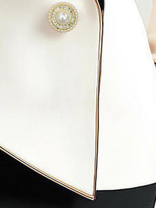 Elegante <span class=keywords><strong>Blazer</strong></span> Asimmetrico Bianco <span class=keywords><strong>con</strong></span> Risvolti Neri a Contrasto, Maniche Lunghe, <span class=keywords><strong>Blazer</strong></span> Slim da Donna, Giacca <span class=keywords><strong>Blazer</strong></span> Femminile - Product Image 5