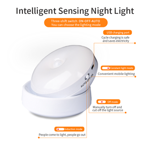 Luz de noche LED de movimiento redondo inalámbrico, gabinete de carga USB, lámpara de noche, mesita de noche para dormitorio, luces con Sensor para el hogar - Product Image 4