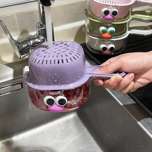 Wholesale Cute Handle Draining <b>Basket</b> Straining Fruit <b>Drain</b> Washing Double Layer Tools - Product Image 2