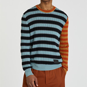 2025 mới XB vuông fonda mới thiết kế thời trang bông đan sọc Vá Màu Áo len cổ tròn cho nam giới. - Product Image 3