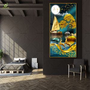 Oasis Iridiscente: Arte Mural de Porcelana de Cristal Fino, Ambiente de Lujo para Sala de Estar, Cuadros Colgantes con Luces LED - Product Image 5