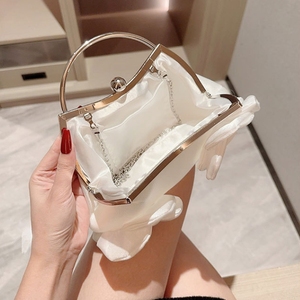 Women's Elegant <strong>White</strong> Flower Satin <strong>Evening</strong> <strong>Bag</strong> Handbags for Women Banquets and Weddings Luxury Fashionable Clutch Purse <strong>Bag</strong> - Product Image 6
