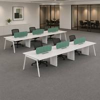 Poste de travail en open space pour 4, 6 ou 8 personnes avec gestion des câbles, structure en acier thermolaqué, plateau en MFC de qualité E0, bureau de bureau