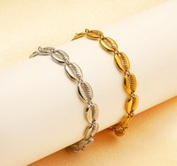 Ensemble de collier et bracelet élégant et tendance pour femme, en or 18 carats, avec coquillage ajouré, personnalisable, vente en gros