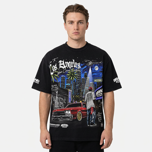 Camiseta Negra de Manga Corta para Hombre con Estampado de la Ciudad de Los Ángeles, Corte Regular, Cuello Redondo, Estilo Urbano, Tela Jersey - Product Image 6