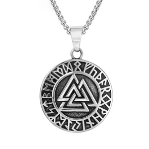 316 Odin Valknut Norse Pagan Jewelry Men Beard Beads Viking Stainless Steel Pendant