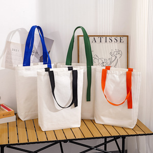 Blank Cotton Canvas Tote Bags With Colorful Handles For Shopping Casual Use - Product Image 1