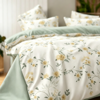Parure de lit 4 pièces imprimée roses jaunes, drap plat, taies d'oreiller, housse de couette, prix de gros en stock, liquidation de parure de lit