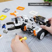 Robot éducatif programmable Qtruck Micro:bit 3DOF avec bras robotique, châssis sur rail, cadre métallique, contrôle par application, kit de codage STEM