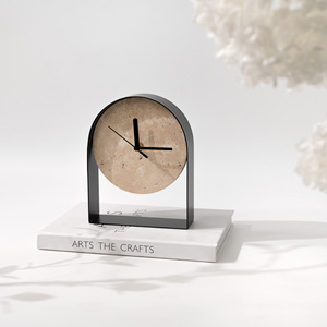 Huangdong Marble Wabi-Sabi Style Geometric Shape Decorative <b>Clock</b> Hotel Model Room Restaurant Home Living Room TV Cabinet Study - Product Image 1