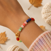 Bracelet perlé Go2boho avec perles rondes en pierre naturelle colorées et fermoir en alliage plaqué or, style bohème pour femme