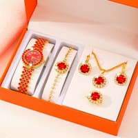 Conjunto de Reloj de Cuarzo de Aleación para Mujer al por Mayor, Set de Joyería de Lujo de Moda, Reloj de Pulsera con Collar, Pendientes y Anillo a Juego, Regalo