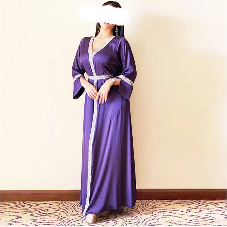 Phụ Nữ Mới Đến Pakistan Thời Trang Arabic Abaya Dresses Màu Rắn Dài Tay Áo Phụ Nữ Kaftan