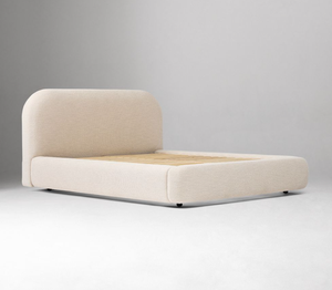 FERLY Minimalist Curved Edge Boucle <strong>Bed</strong> Cream Fabric Upholstered King <strong>Bed</strong> <strong>Frame</strong> with <strong>Low</strong> Profile for Hospitality Use - Product Image 3