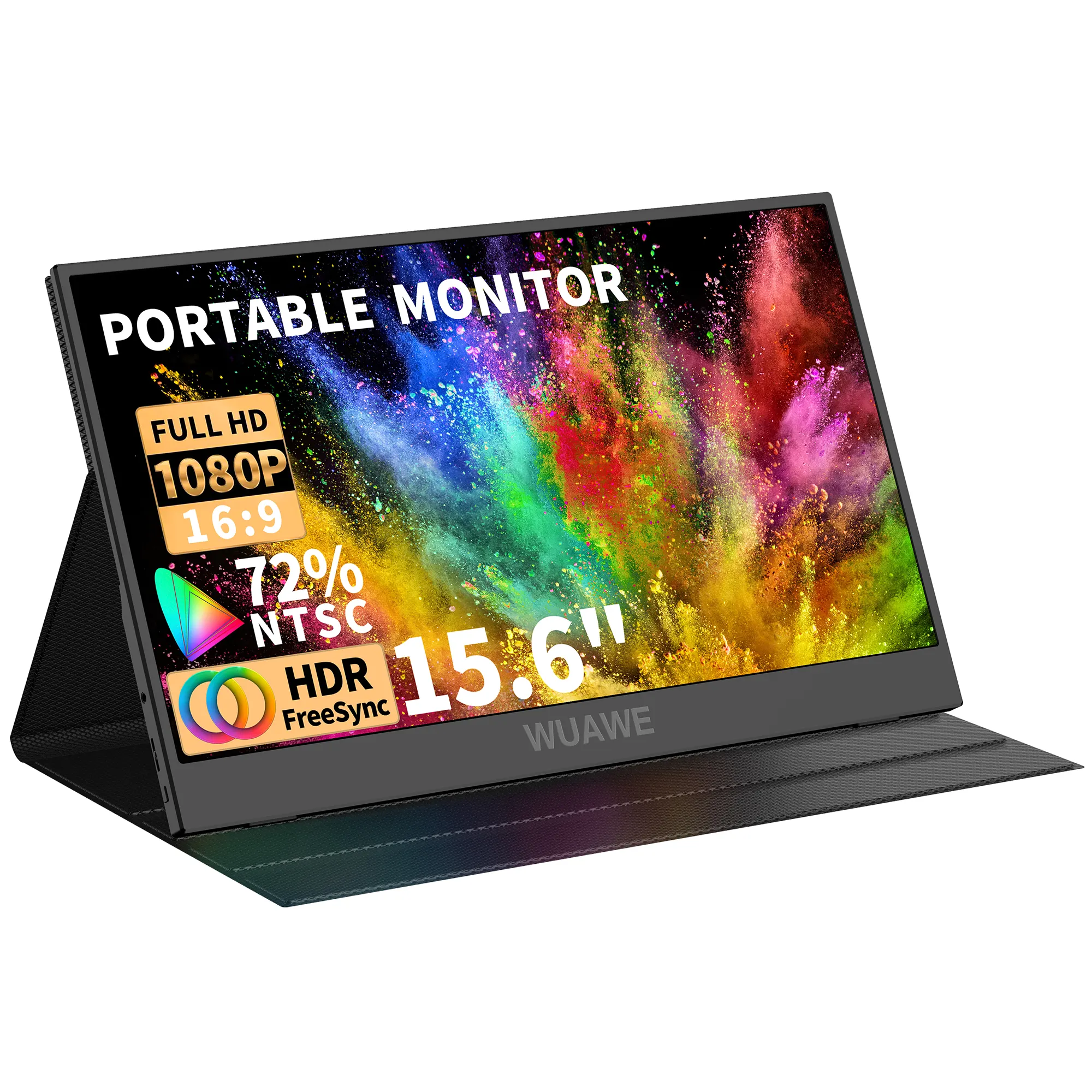 WUAWE Monitor portabel 15.6 inci untuk Laptop,16:9 1080P USB C HDMI bepergian eksternal layar kedua untuk ponsel Mac PS5 Xbox Switch