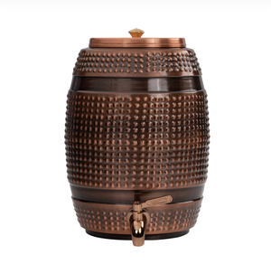 <b>Barrel</b>-Shaped Pure Copper Eco-Friendly <b>Water</b> Dispenser with Lid Vintage Style Large Capacity Home Use - Product Image 1