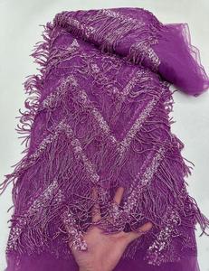 HFX 2024 Fashion French <strong>Mesh</strong> Lace <strong>Fabric</strong> With Sequins Embroidery Beaded African Nigerian <strong>Fabric</strong> for Wedding Dress <strong>Material</strong> - Product Image 2