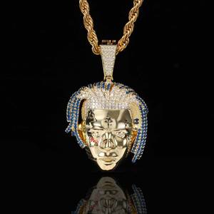 Punk <b>Mens</b> American Rapper Singer XXXTentacion Head Pendant <b>Chain</b> Necklace Gold Iced Out CZ <b>Diamond</b> Pendant Hip Hop Jewelry - Product Image 1